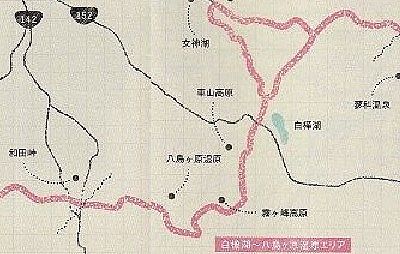 白樺湖から和田峠までのビーナスライン地図
