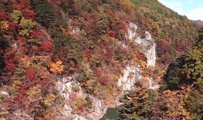 鬼怒楯岩大吊橋から見た紅葉の景色