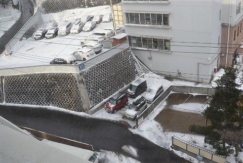雪の積もった宿泊者の車